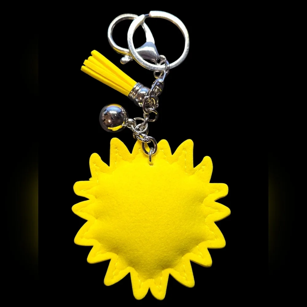 Yellow Sun Bag Charm Keychain with Blue Accents